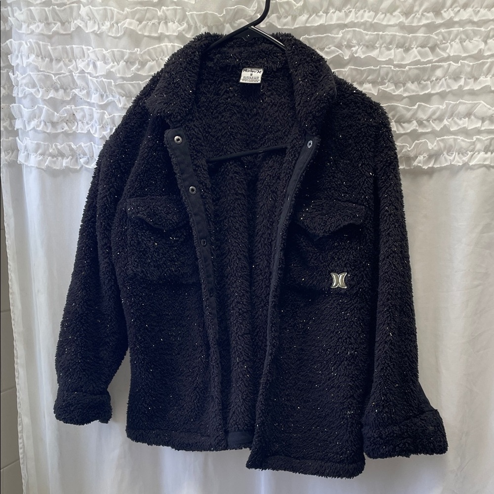 Hurley Black Plush Sherpa Snap-Front Jacket